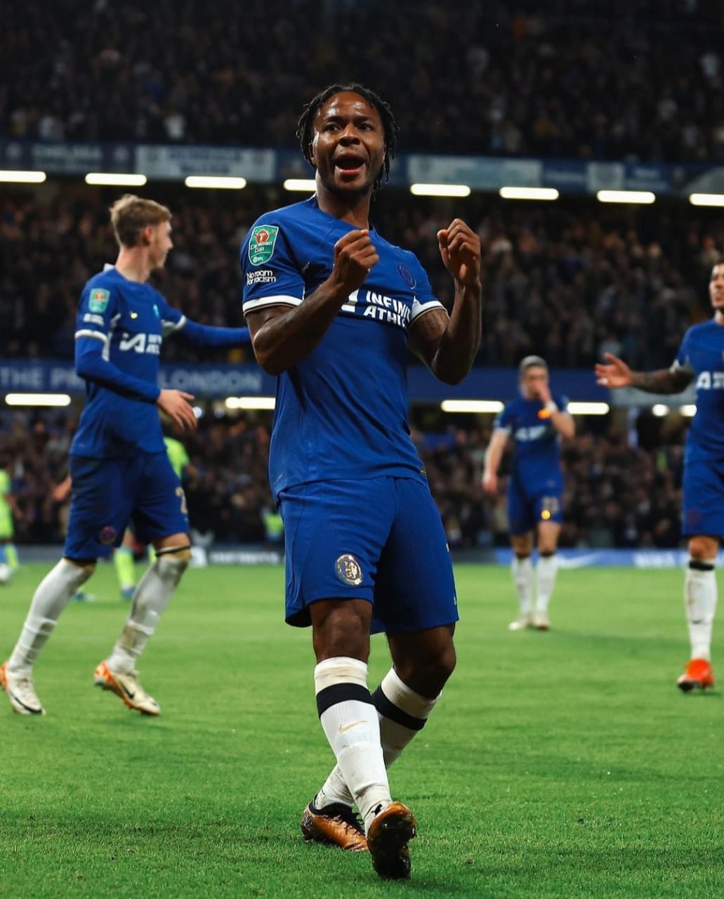 selebrasi Raheem Sterling setelah mencetak gol kedua bagi Chelsea (IG chelseafc)