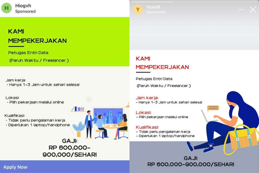 Iklan lowongan kerja berkedok modus penipuan di Instagram (X @catsedih)