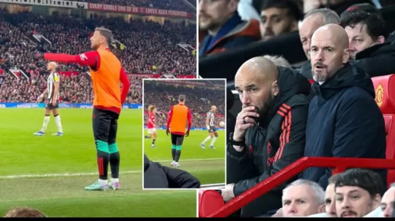 PINGGIR: Bruno Fernandes di pinggir lapangan saat Manchester United kalah dari Newcastle 0-3, di Piala Carbao Cup, pada Kamis (2/11) di Stadion Old Trafford. (Dok Sportbible)