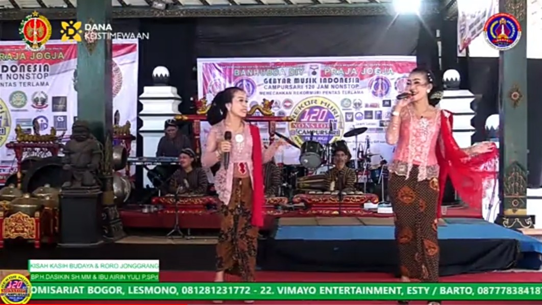 SEMARAK: Salah satu penampil dalam Gebyar Musik Indonesia Campursari 120 Jam Nonstop DIY di Taman Mini Indonesia Indah. (Dok Tangkapan Layar YouTube)