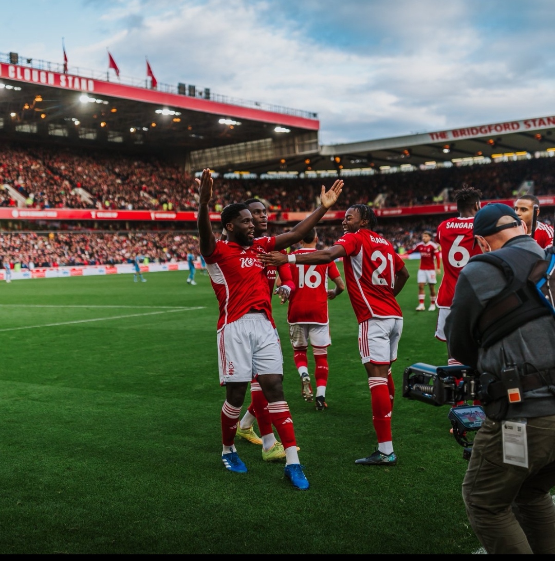 Selebrasi Orel Mangala setelah mencetak gol kedua bagi Nottingham Forest (IG officialnffc)