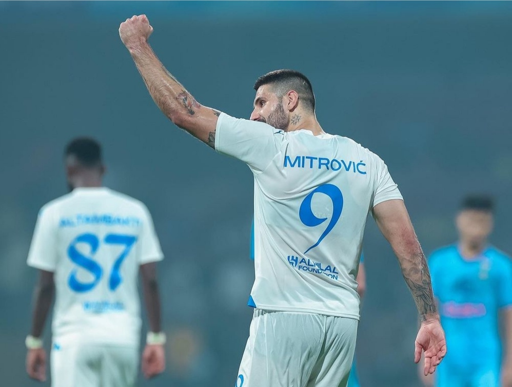 Selebrasi Alexandar Mitrovic setelah membawa Al Hilal unggul 2-0 di menit akhir babak kedua