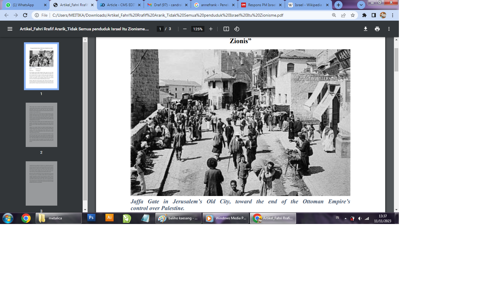Jaffa Gate in Jerusalem&rsquo;s Old City, toward the end of the Ottoman Empire&rsquo;s control over Palestine. (Dok +972 Magazine)