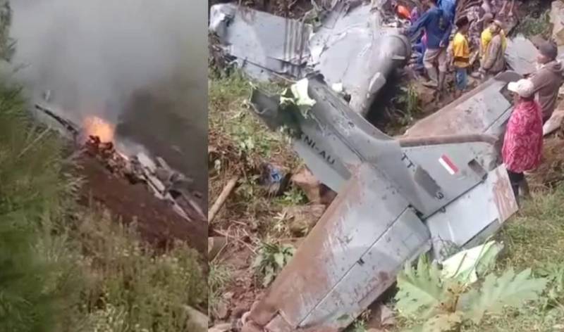 JATUH: Salah satu pesawat latih yang di bagian tubuhnya tertulis TNI AU TT-3103. Pesawat ini jatuh di Desa Keduwung, Kecamatan Puspo,Kabupaten Pasuruan. (radarbromo.jawapos.com)