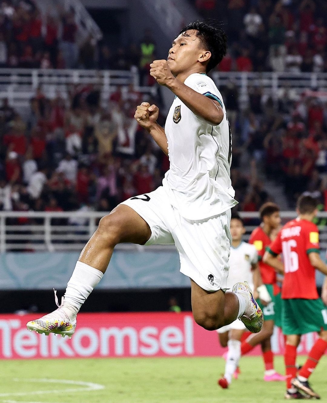 Selebrasi Nabil Asyura setelah menjebol gawang Maroko melalui tendangan bebas (tangkapan layar dari IG fifaworldcup)