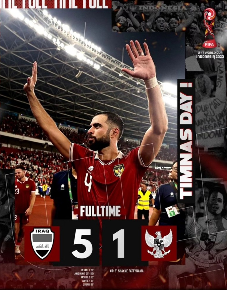 Timnas Indonesia gagal meraih poin di kandang Irak dengan skor 5-1 (tangkapan layar dari IG timnasindonesiainfo)