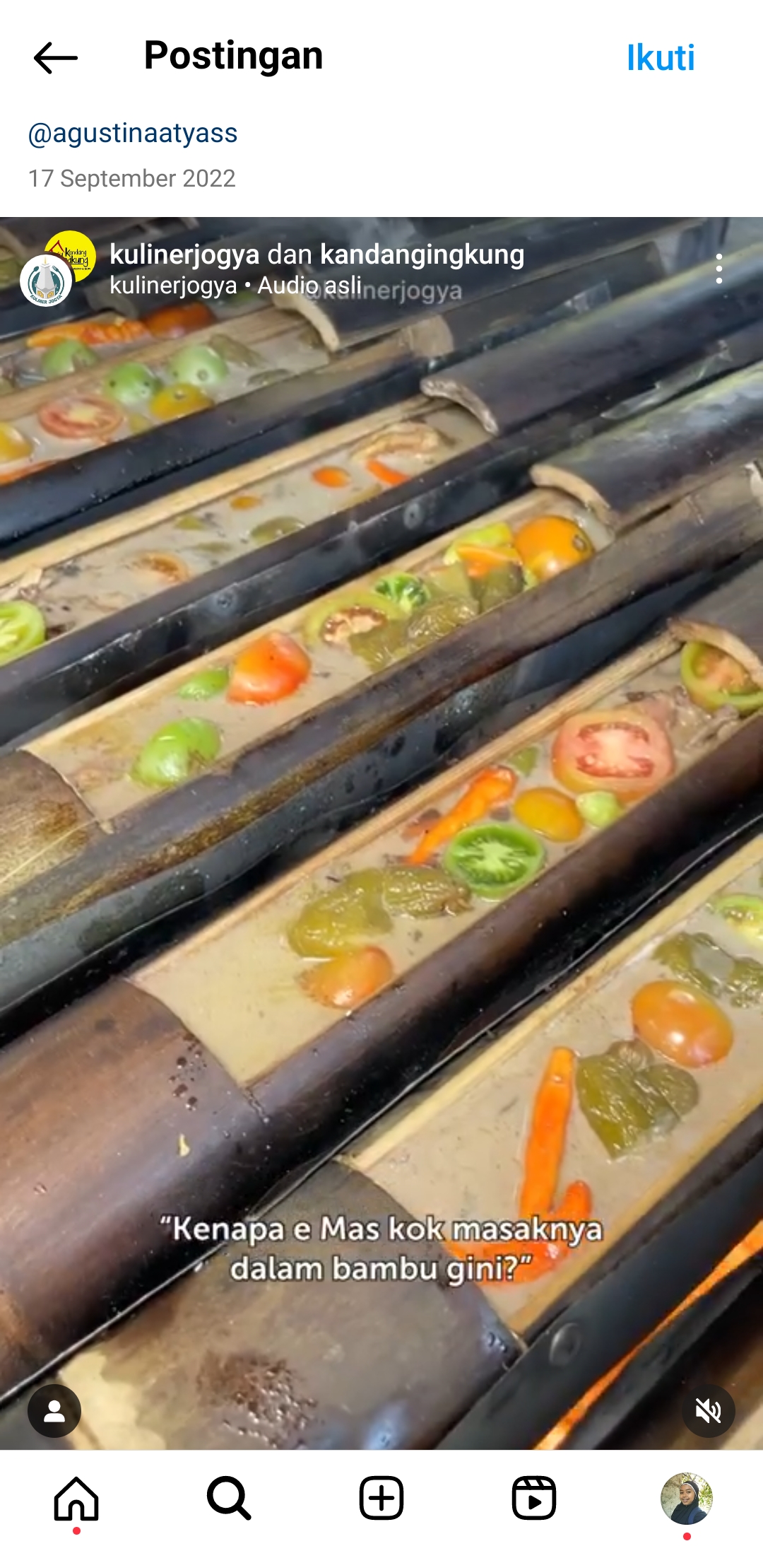 Nikmatnya Garang Asem Bambu di Kandang Ingkung Resto dan Coffe Jogja yang menggoyang lidah bikin nagih. (Tangkapan layar Instagram/@kandangingkung)