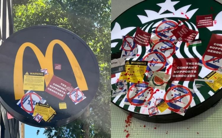 Gerai McDonald&rsquo;s dan Starbucks Melbourne Australia disegel oleh warga setempat dengan penempelan stiker boikot./X/@stillindigo