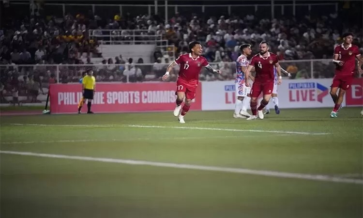 Saddil Ramdani ketika mencetak gol penyama kedudukan melawan Filipina