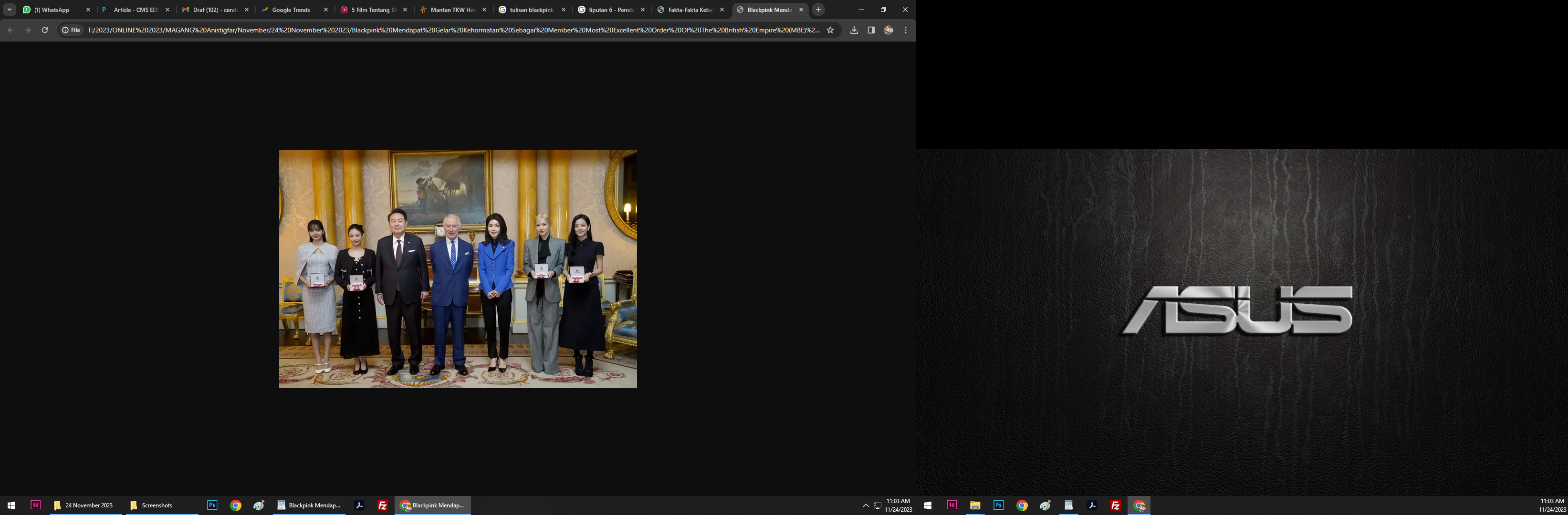 Member Blackping foto bersama dengan Presiden Korea Selatan Yoon Suk Yeol dan  Raja Charles III dari kerajaan Inggris. (www.busurnusa.com)