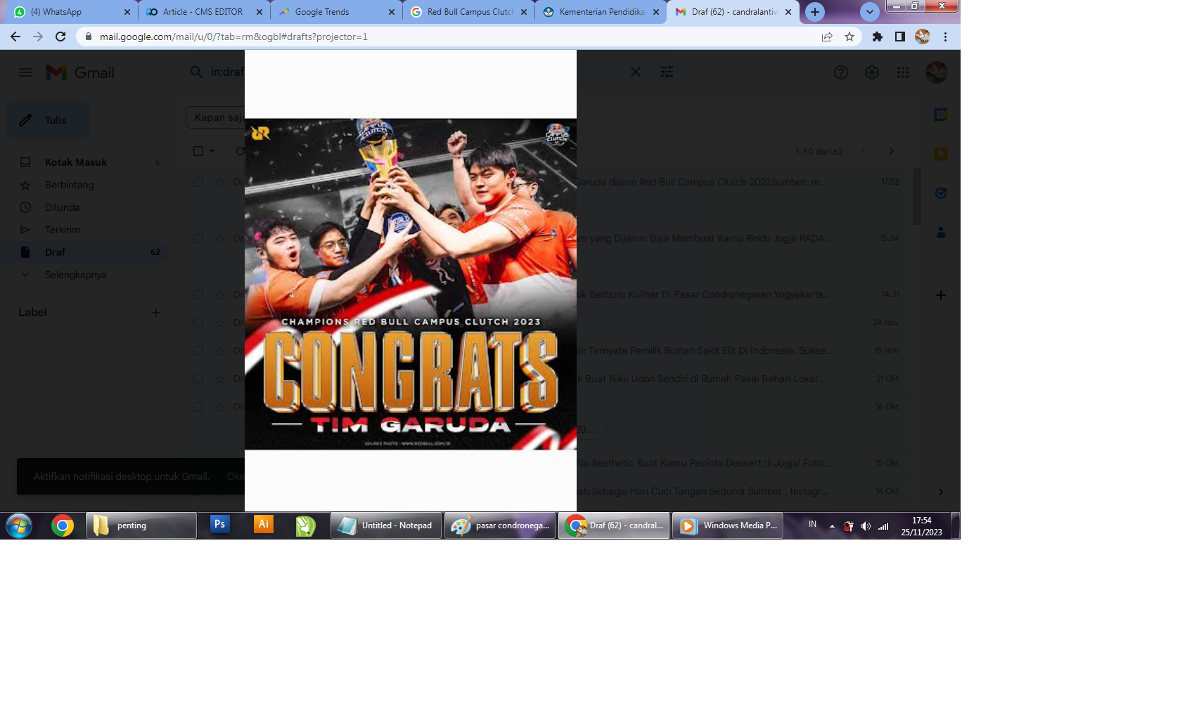 Tim Garuda menjadi juara Clutch Kampus Red Bull 2023. (X/@rrqofficial)&nbsp;