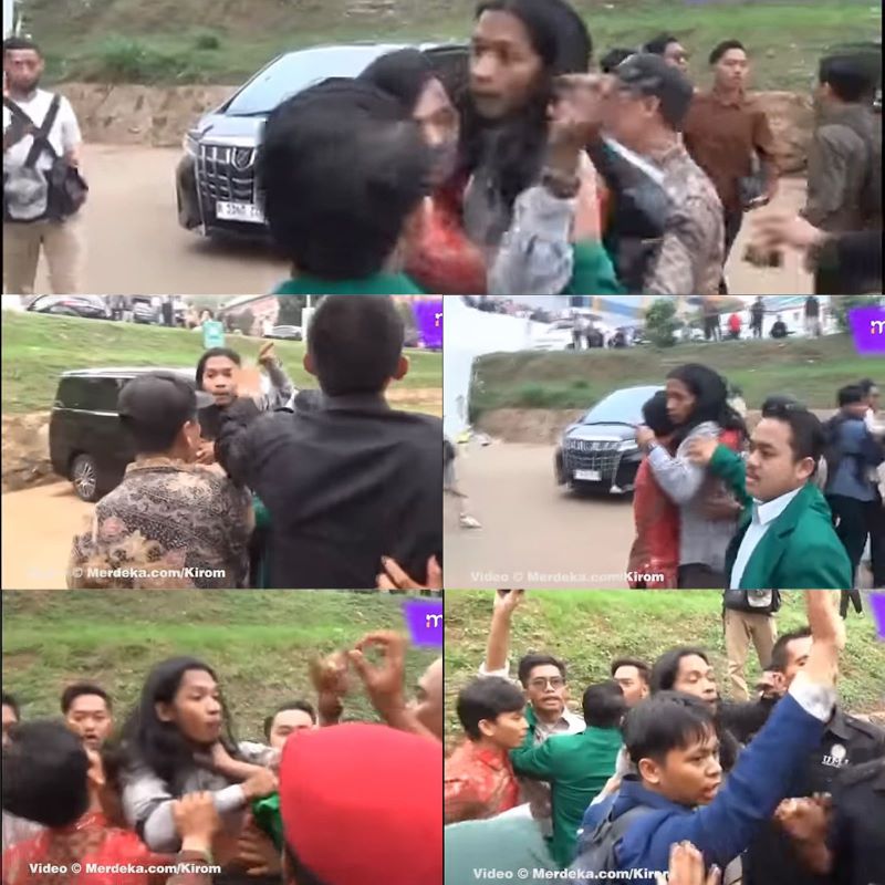 Seorang mahasiswa bernama Satria Julian Eryanda mendapatkan perlakuan tak mengenakan dari beberapa pihak usai menghadiri dialog Ganjar dan Mahmud di UMJ, Kamis (23/11/2023). (Tiktok/@bimantara)