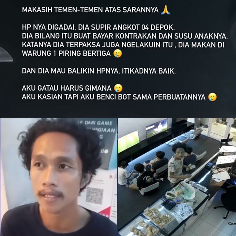 Pelaku pencurian rental PS milik komedian Arafah Rianti yang sudah minta maaf atas kelakuannya. (Instagram/@cumicumi.com_insta)