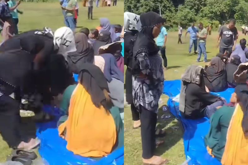 Aksi dua emak-emak usir pengungsi Rohingya di Aceh. (Instagram/@terangmedia)