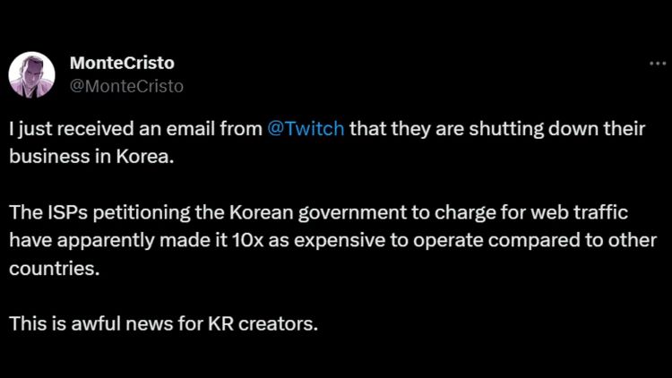 Alasan Platform Streaming Twitch Tutup Di Korea Selatan (X @MonteCristo)