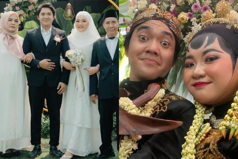 Potret sepasang pengantin menggelar intimate wedding dan acara pesta dari orang tua. (TikTok/@nayadefisa)