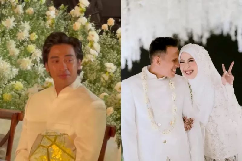 Ekspresi penuh haru Abidzar Al-Ghifari usai menjadi wali nikah kakaknya, Adiba Khanza Putri dan Egy Maulana. (hops.id)