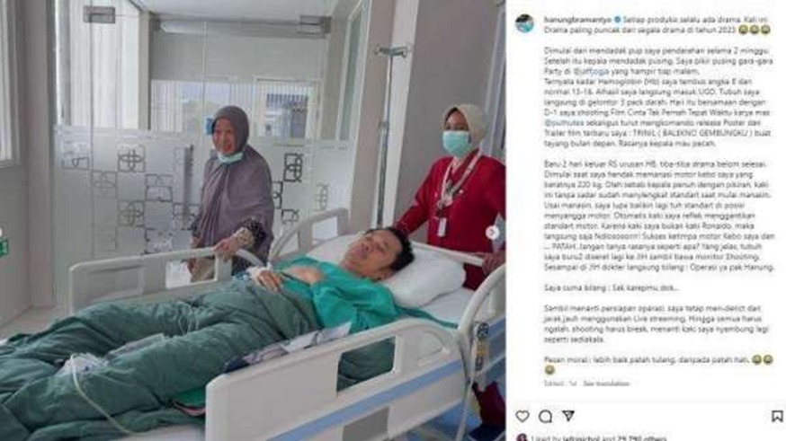 SEMANGAT: Hanung Bramantyo mendapat perawatan. (Istimewa)