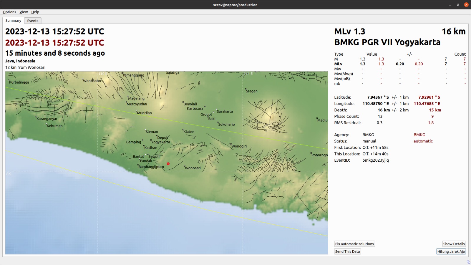 Data gempa bumi Rabu malam (12/13). (Dok BMKG)