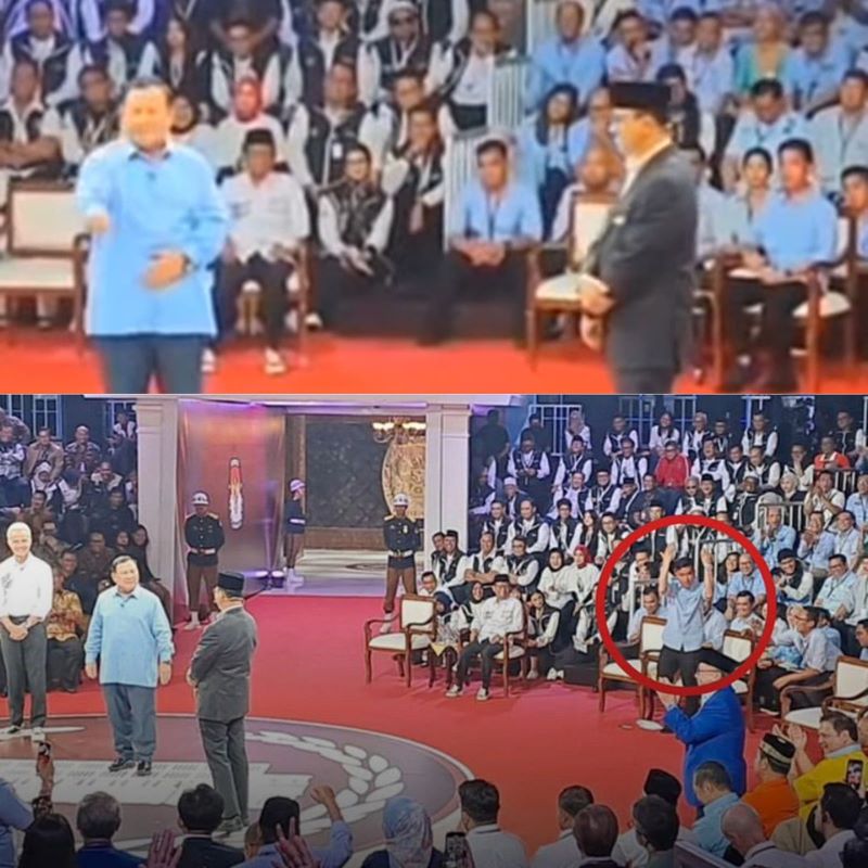 Potret Gibran Rakabuming Raka bakar semangat para pendukung dalam debat Pilpres Selasa, (12/12/2023) (Instagram/@infoterangofficial)