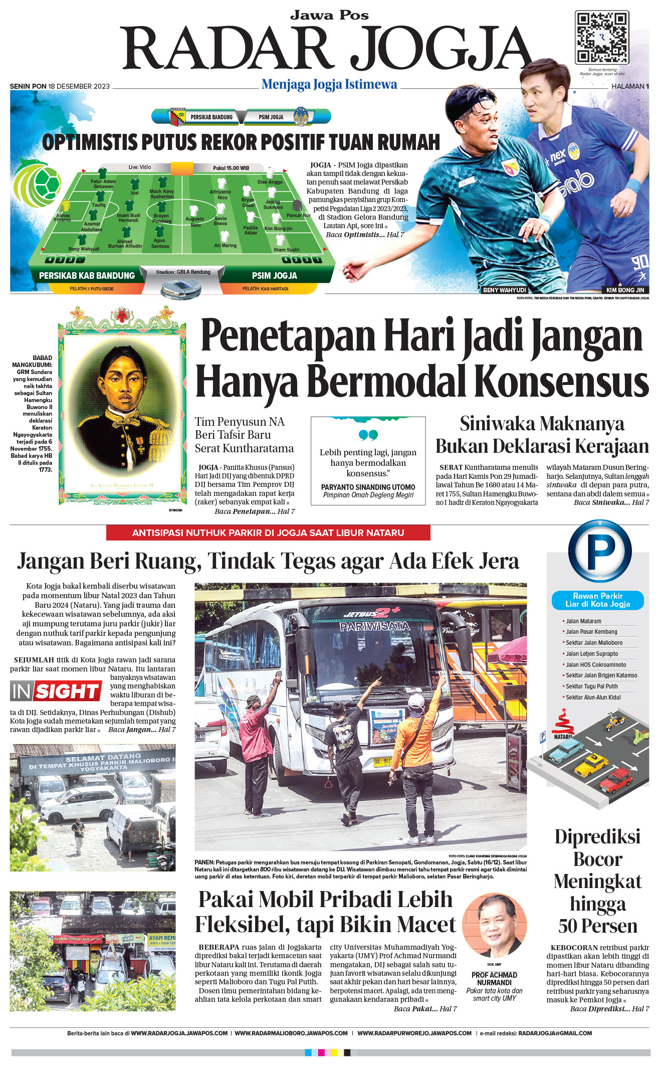 Jawa Pos Radar Jogja edisi Senin 18 Desember 2023
