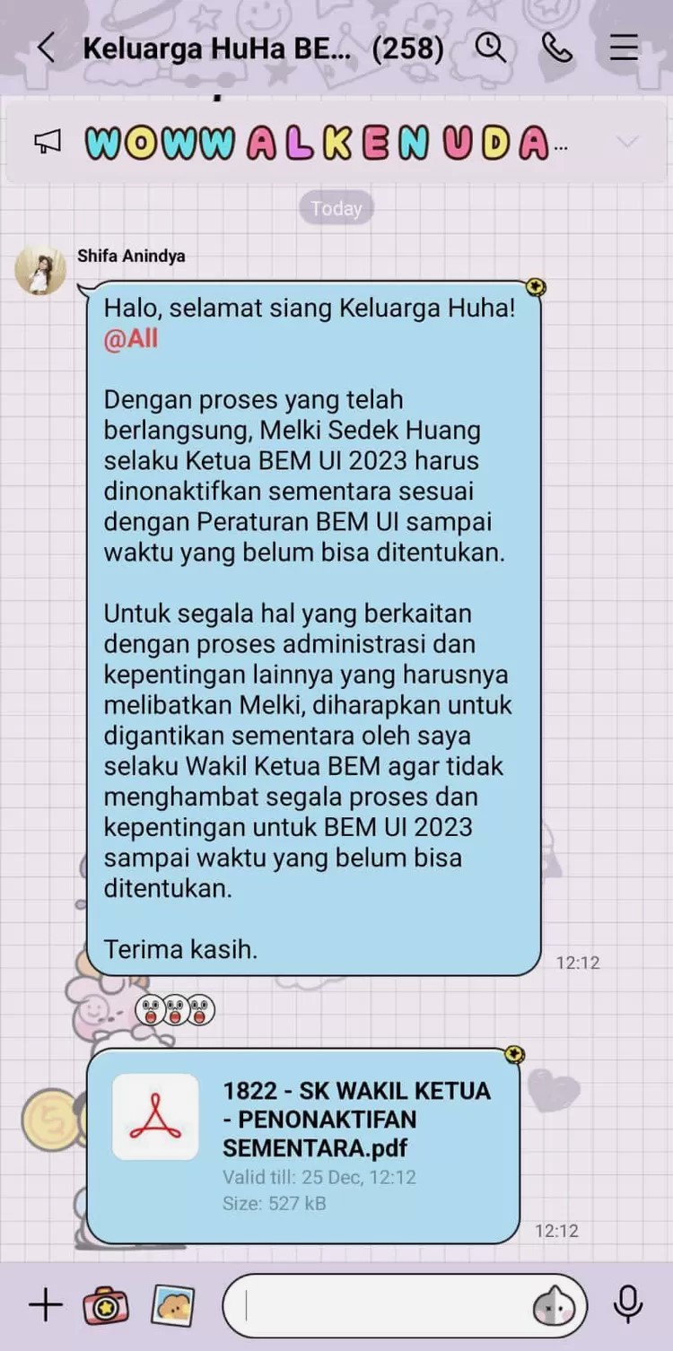 Isi pesan Wa Shifa Anindya