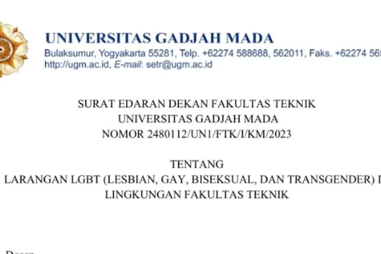 Surat edaran dari kampus UGM terkait LGBT. (Twitter/ @permatadnda)