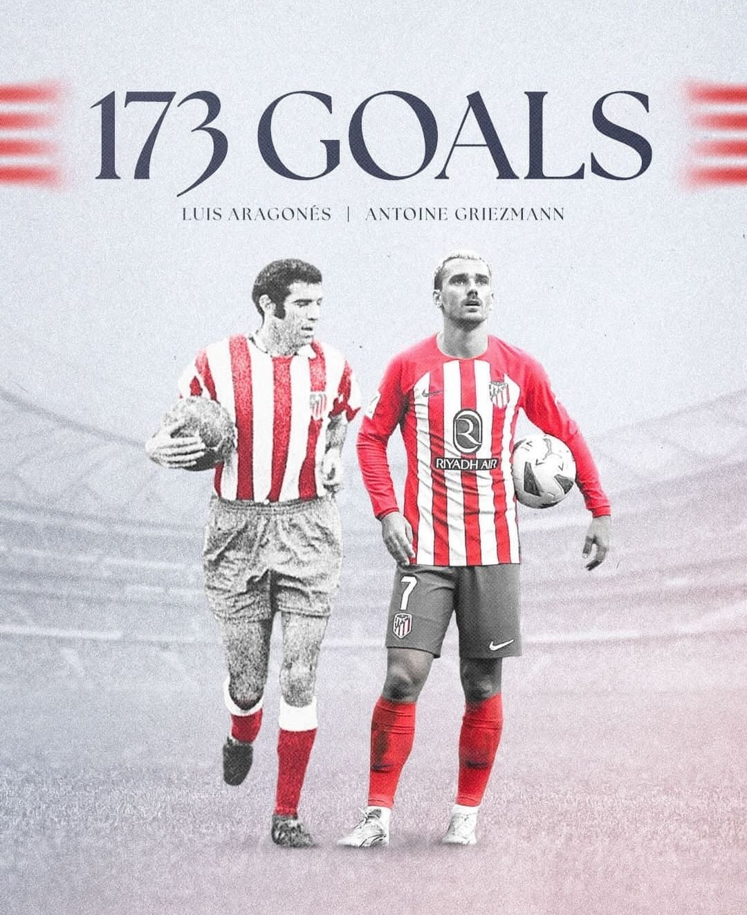 Griezman bukukan 173 gol bersama Atletico Madrid. Menyamai total gol yang dicetak Luis Aragones (atleticodemadrid)