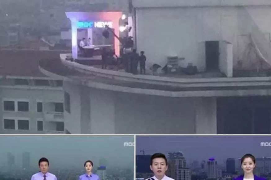 ASLI: Siaran berita di Korea Selatan (MBC News) dilakukan dengan background asli suasana kota tanpa pakai green screen. (Istimewa)