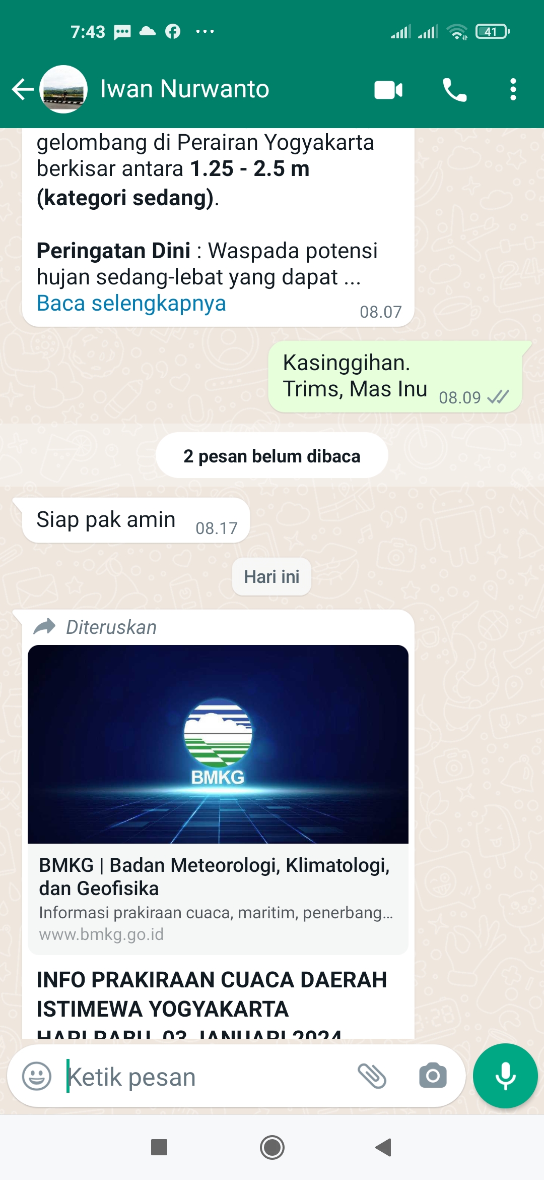 Prakiraan cuaca BMKG. (Istimewa)