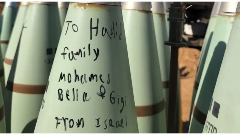 zionis Israel tulis nama gigi Hadid pada sebuah rudal untum bom Gaza
