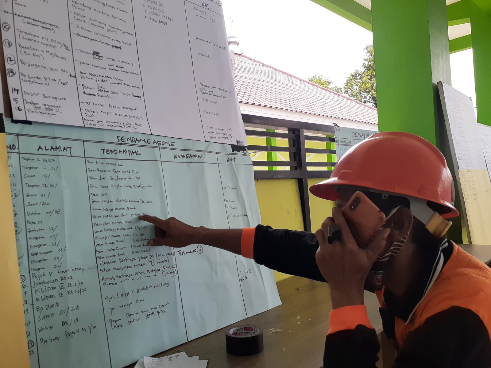 CEK DATA: Relawan saat melakukan pendataan rumah rusak akibat bencana angin kencang di posko kantor Kapanewon Minggir, Sleman, pada Jumat (5/1). (IWAN NURWANTO/Radar Jogja)