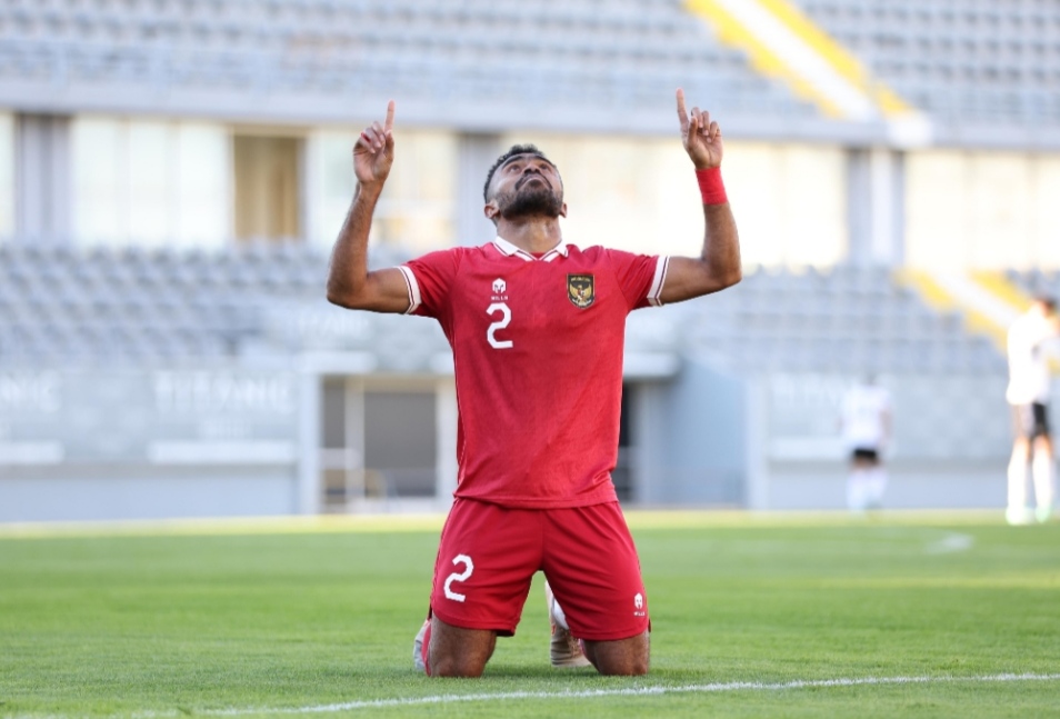 BERSYUKUR: Yakob Sayuri cetak gol ke gawang Libya. (pssi)