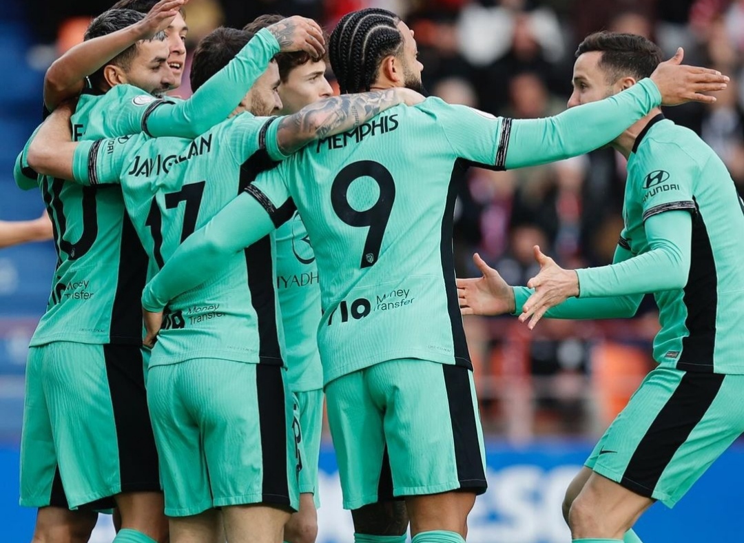 KOMPAK: selebrasi para pemain Atletico Madrid usai Ang Correa cetak gol cepat (ig atleticodemadrid)