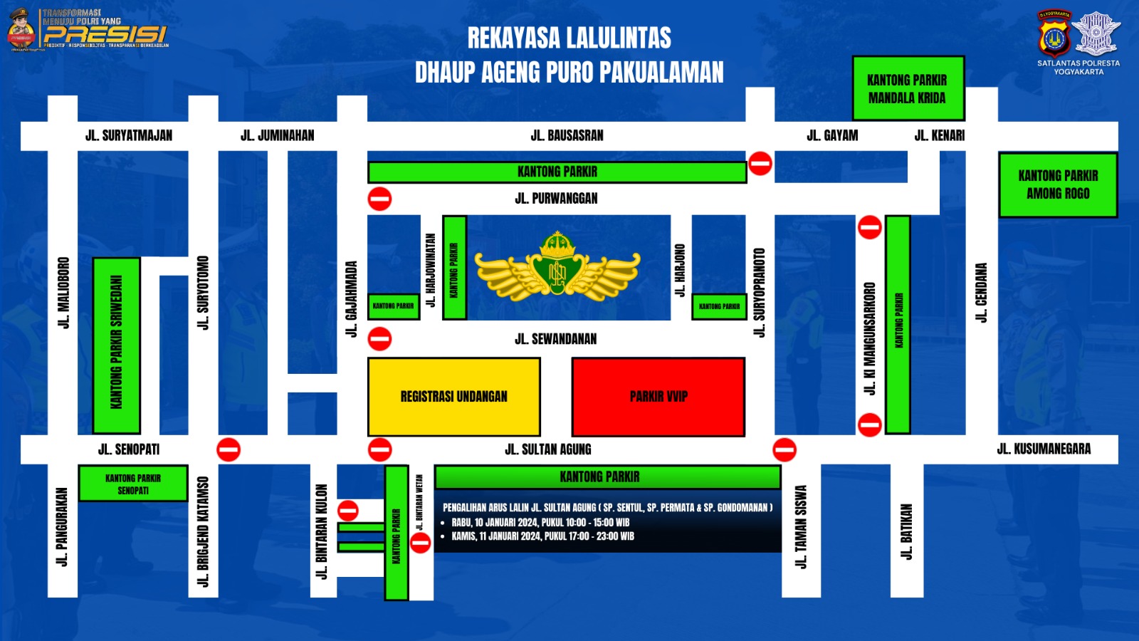 Peta arus lalu lintas selama acara Dhaup Agung Pura Pakualaman