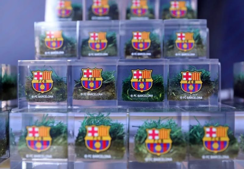 Barcelona jual potongan rumput Camp Nou Camp dengan bingkai (credit: Rex)