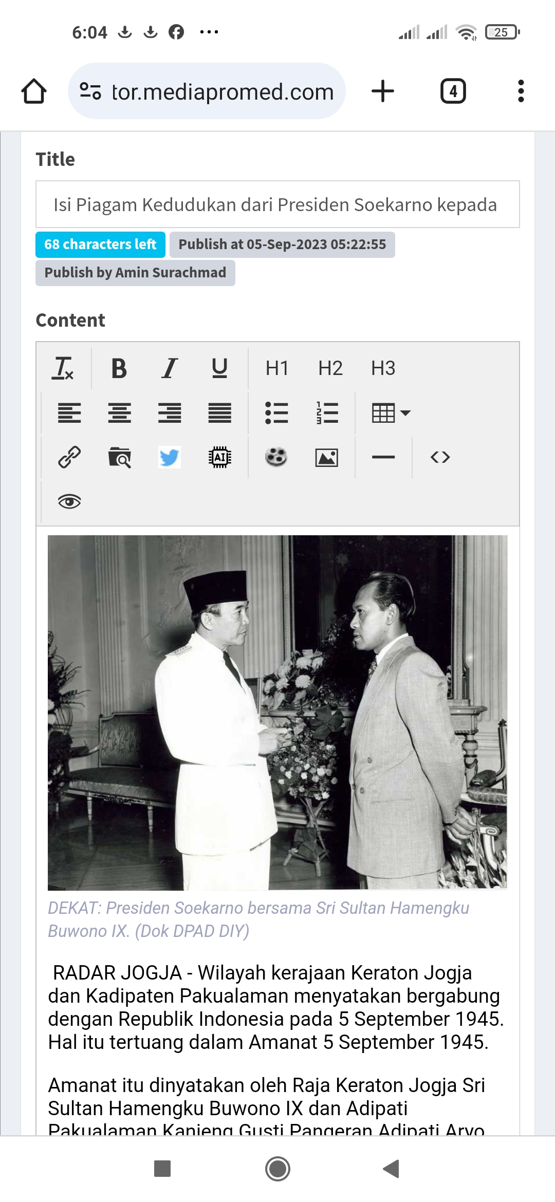 SAHABAT: Presiden Soekarno bersama Sri Sultan Hamengku Buwono IX.