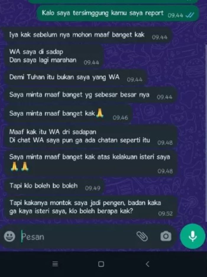 Isi pesan melecehkan staff Alfamart. (X/@disatubian)