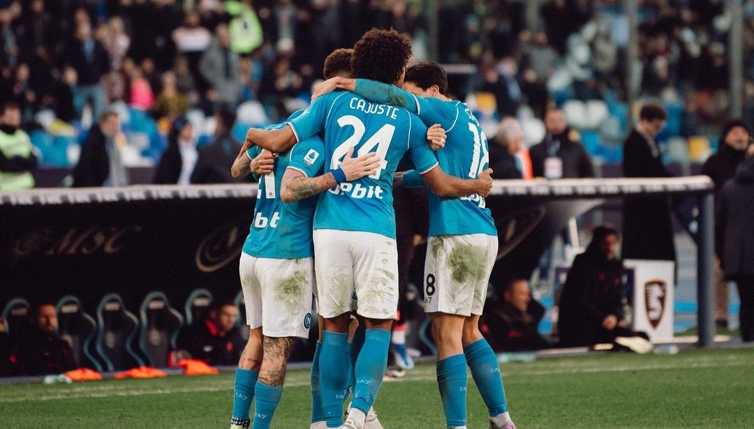 Selebrasi pemain Napoli usai jebol gawang Salernitana di pekan ke-20 Serie A(ig officialsscnapoli)