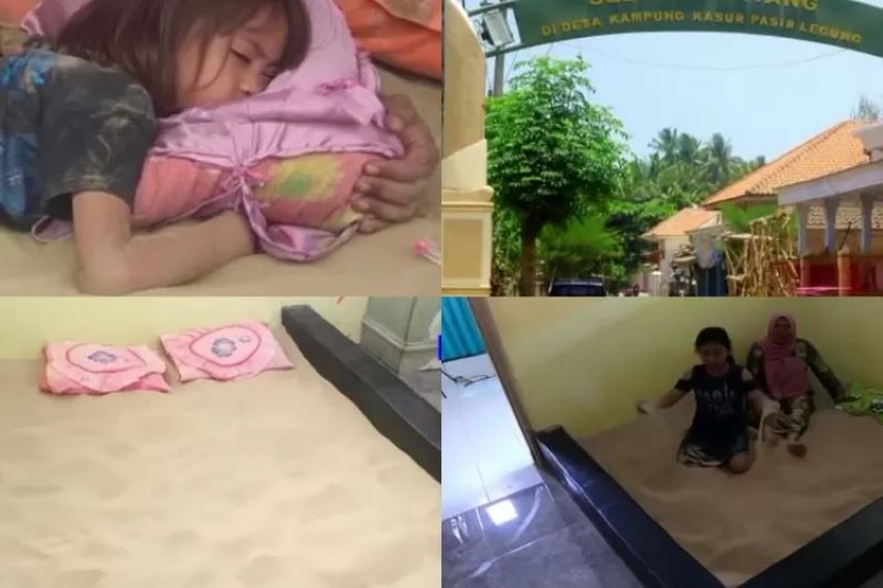 Foto-foto, kampung unik di Sumenep, Jawa Timur. Warga tidur di atas pasir. Karena itulah disebut warga kampung pasir.