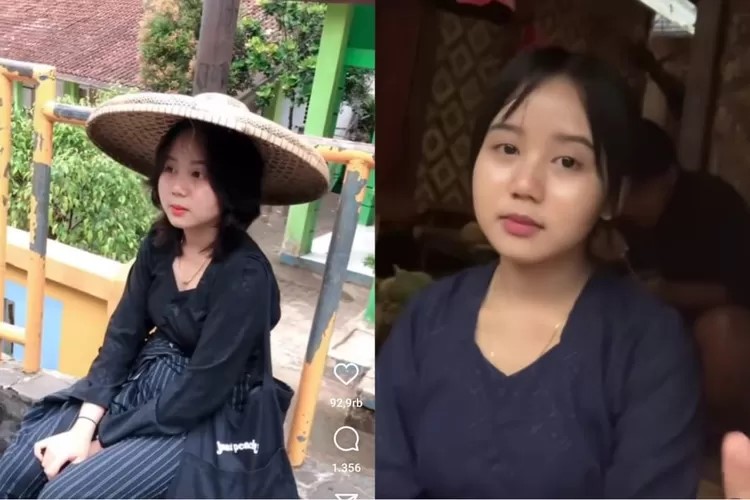 Potret Neng Cunah yang viral karena punya wajah mirip Haewon, artis Korea. (Kolase Instagram @netizenserang dan TikTok @travel.id)