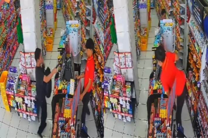 Tangkapan layar CCTV aksi perampokan minimarket di Cianjur