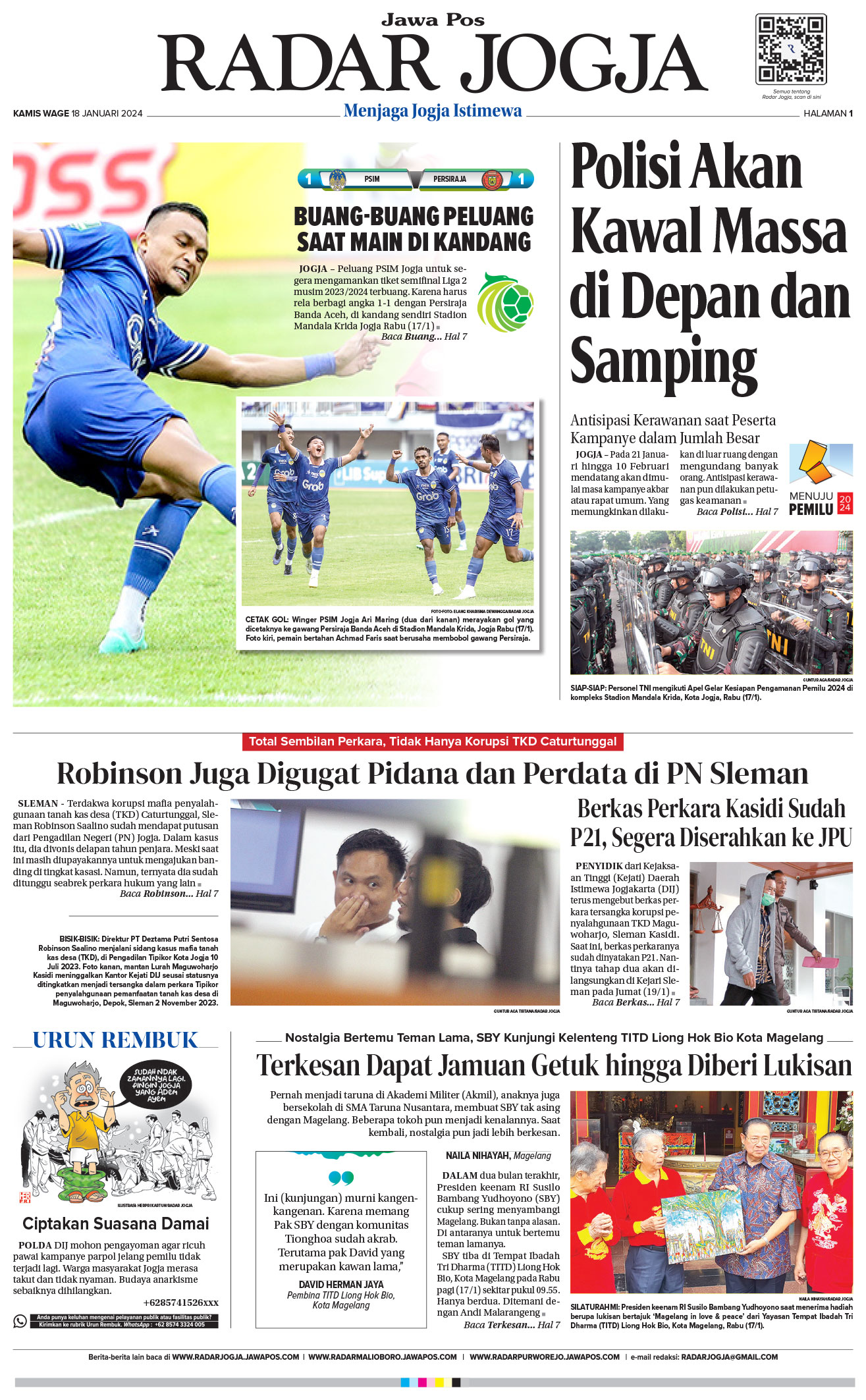 Jawa Pos Radar Jogja edisi Kamis 18 Januari 2024