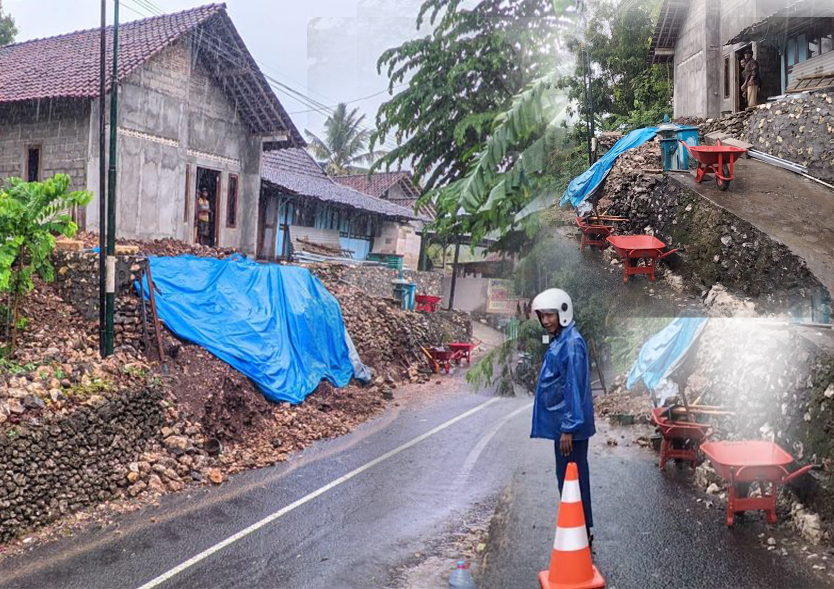 Rumah nyaris ambruk akibat bencana longsor imbas cuaca ekstrem di Kemadang, Tanjungsari, Jumat (19/1).&nbsp;