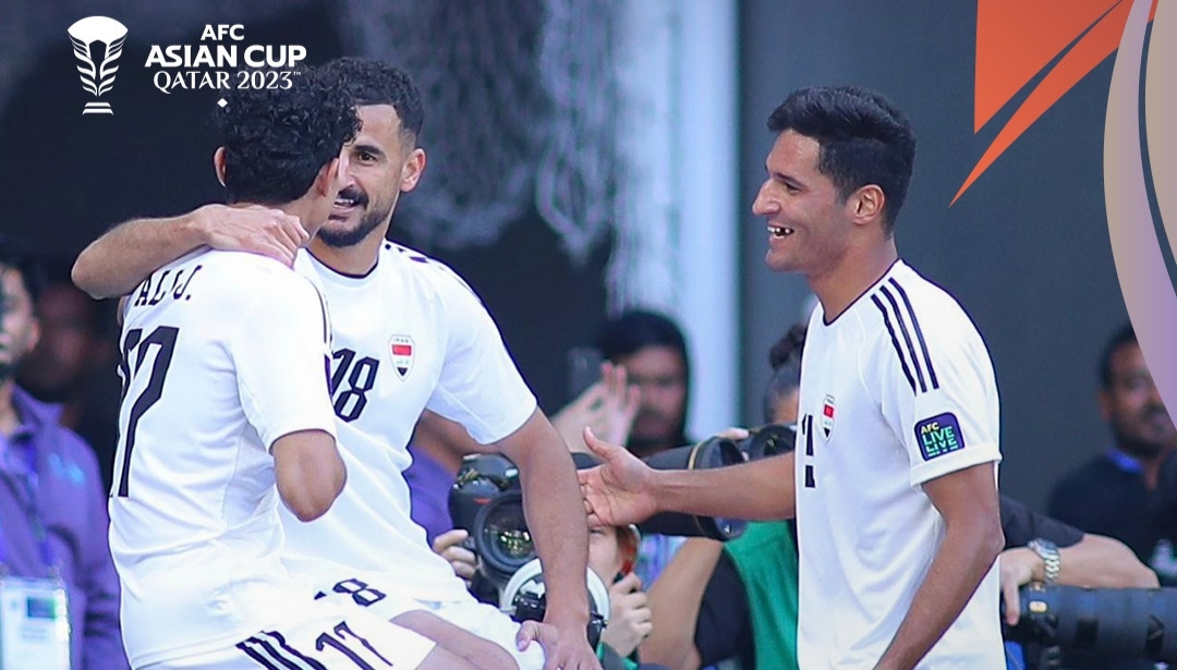 Selebrasi penggawa Irak usai Aymen Hussein jebol gawang Jepang (ig qatar2023)