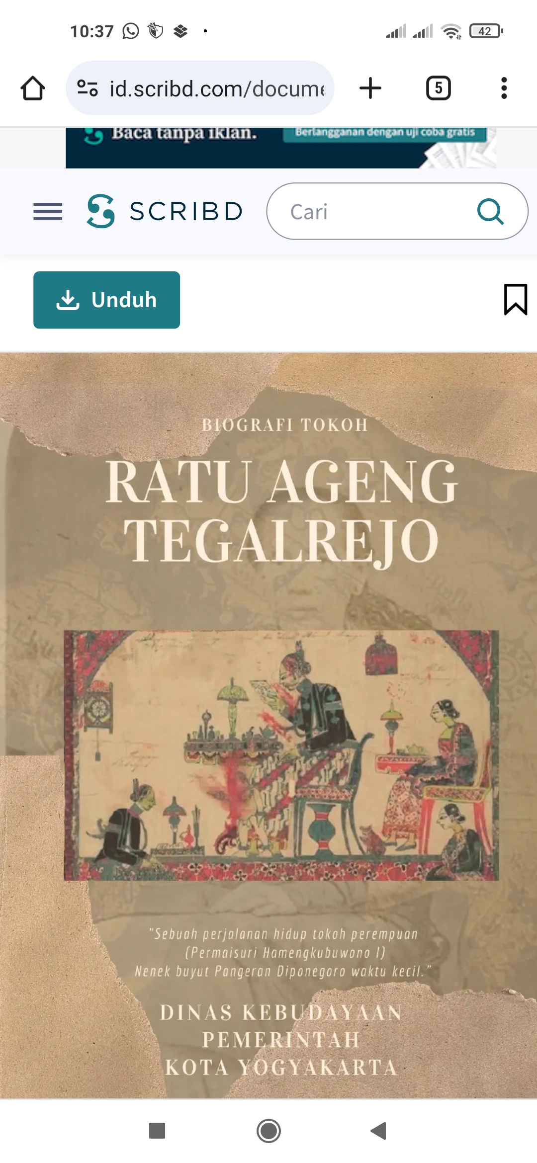 Gambar sampul buku Biografi Ratu Ageng Tegalrejo.