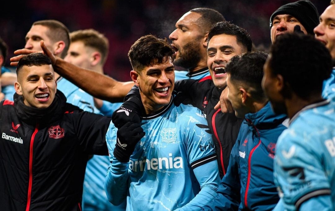 Selebrasi para penggawa Bayer Leverkusen usai taklukkan RB Leipzig dengan skor 3-2 (ig bayer04fussball)