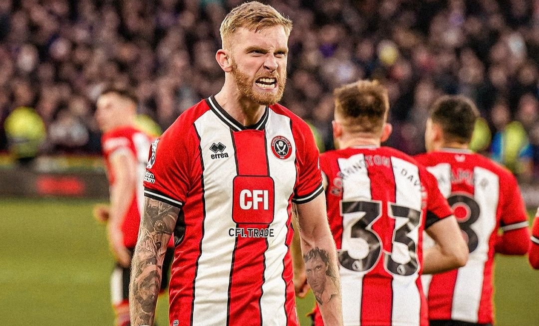 Oliver McBurnie gagalkan kemenangan di depan mata West Ham di masa injury time babak kedua (ug sheffieldunited)