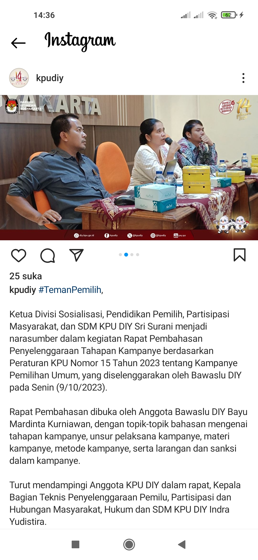 Koordinator Divisi Sosialisasi Pendidikan Pemilih Partisipasi Masyarakat dan SDM KPU DIY Sri Surani.