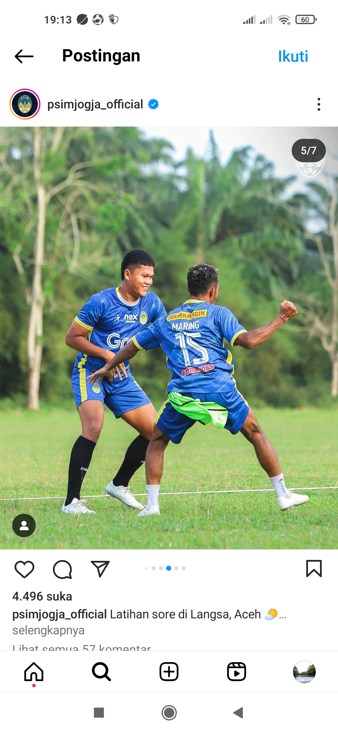 SEMANGAT: Ari Maring dan skuad PSIM Jogja berlatih di Langsa, Aceh.